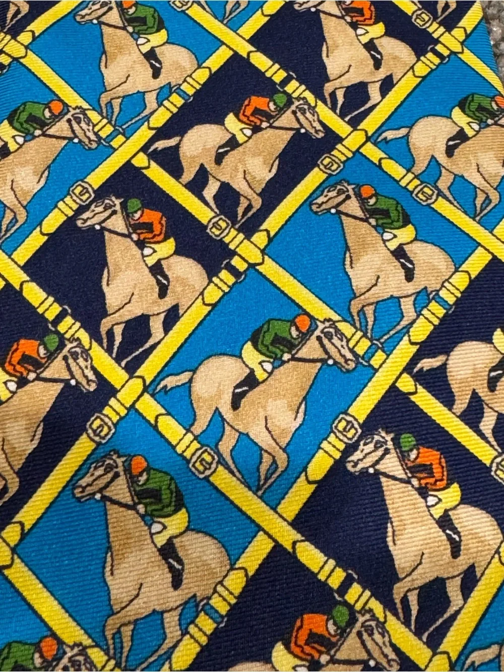 Renato Balestra Men's Equestrian Pattern Silk Tie Blue & Navy Made in Italy 🇮🇹